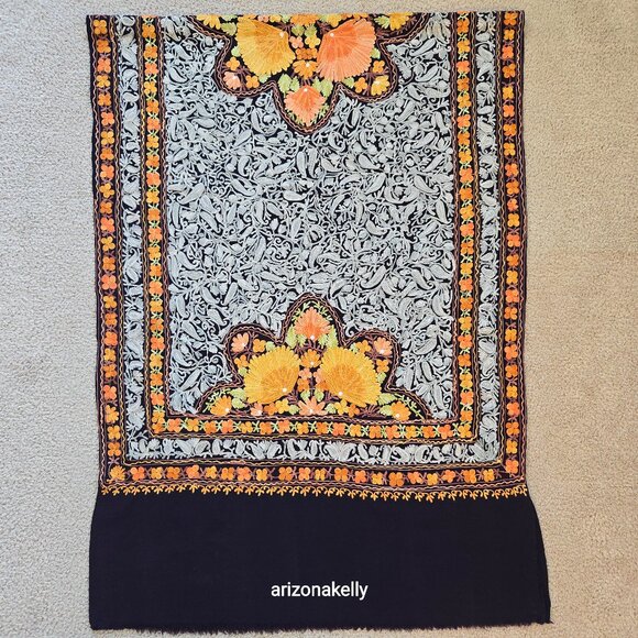 Accessories - NWOT Wool Scarf with Chain Stitch Embroidery Purple Orange.